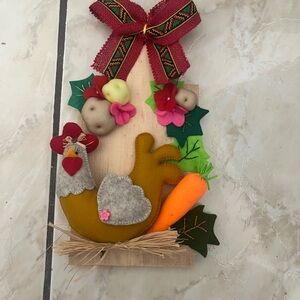 Festive Chicken Wall Decor with Red Bow